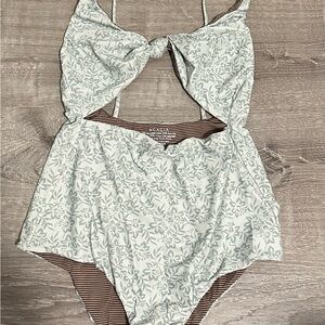 Acacia Swimwear Green and White Floral One Piece with Ruffled Sleeves